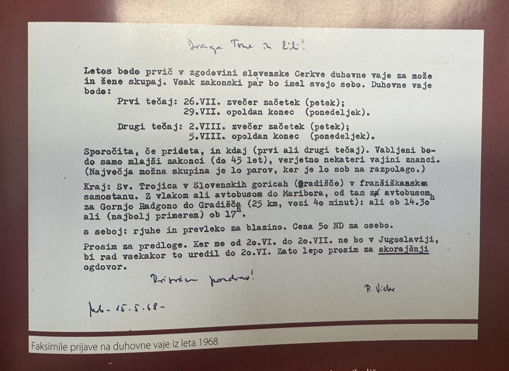 P. Vital Vider DJ vabi na prve duhovne vaje za zakonce v daljnem letu 1968